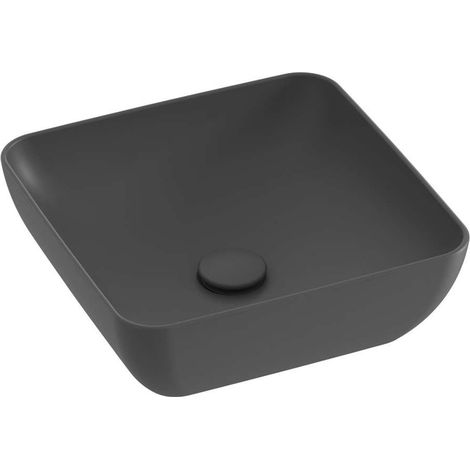 Ravak UNI - Lavabo sobre encimera 38x38 cm, sin rebosadero, sin orificio para grifería, antracita XJX03138000 (1/4)