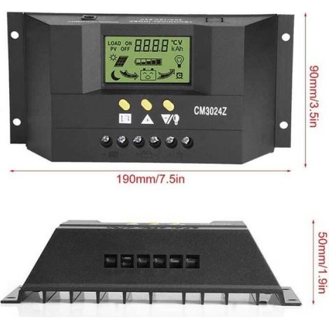 Régulateur de charge solaire - - PWM 30A - 12V/24V - Protection intégrée - Affichage LCD (1/3)