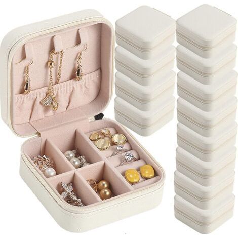 Tragbare Aufbewahrungsbox, Geschenkbox für Brautjungfern, Mini-Schmuckkästchen, Aufbewahrungsbox aus PU-Leder, 12er-Set, weiß (1/4)