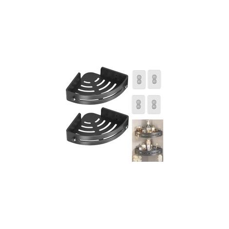 Estante de ducha esquinero sin perforación, estante de ducha de esquina de ABS con 2 ganchos, accesorios de baño, para almacenamiento y organización del baño y la cocina, negro mate (1/5)