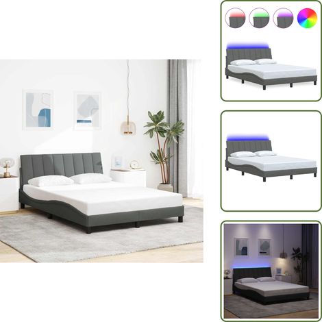 Cama con luz LED - vidaXL Estructura de cama sin colchón Hanko tela gris oscuro 120x200 cm - Cama con cojín