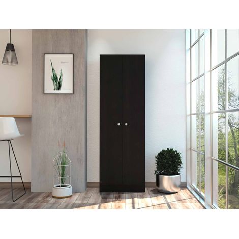 Armadio Multifunzionale Z 60 Nero con Due Porte e Ripiani Interni, Dimensioni 180,59 x 59,94 x 29,97 cm (1/5)