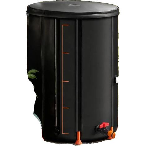 Barril de agua de lluvia, capacidad de 201 L, diseño portátil, negro. (1/2)