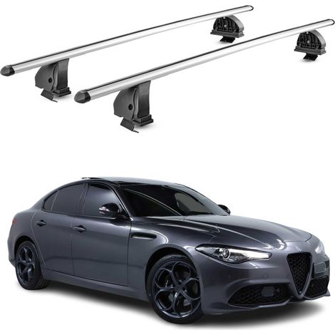 OMAC Barres de toit transversales en aluminium pour Alfa Romeo Giulia 2016-2026 – TÜV / DIN 75302:2019 – Antivol inclus – Charge max 75 kg – 2 barres – Gris (1/5)