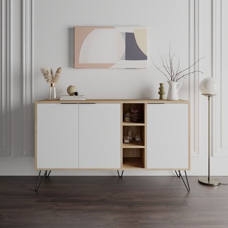 Decortie Clara Console Sideboard Display Unit - Oak / White
