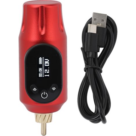 Alimentation sans fil pour stylo de tatouage, charge rapide, écran OLED, interface RCA, batterie 2000mAh, rouge (1/5)
