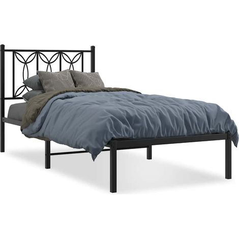 Lit simple,Lit adulte,Cadre de lit métal sans matelas avec tête de lit noir 90x190 cm CFW2880997 (1/5)