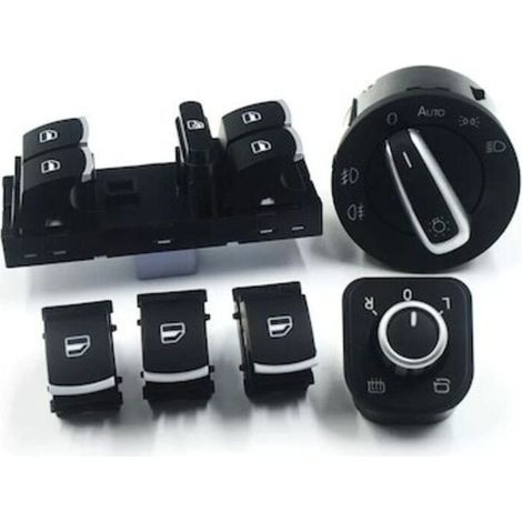 Jeu de boutons compatibles Volkswagen Passat B6 B7 CC Eos Jetta Golf 5 6 Tiguan Touran – Insert chromé satiné – 6 pièces avec panneau conducteur (1/5)