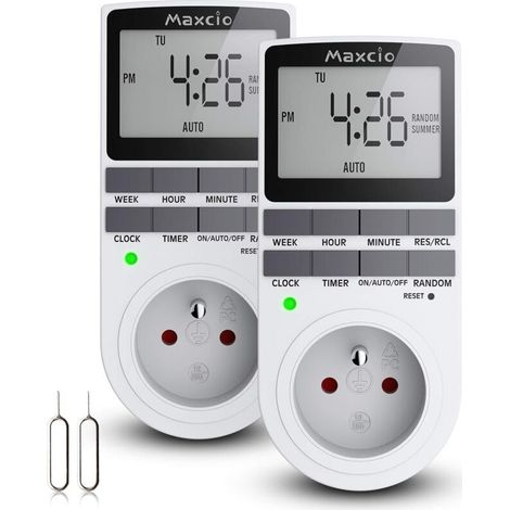 Digital Programmable Socket, Daily/Weekly Digital Timer, Electrical Outlet Programmer with LCD Screen and Anti-Theft Random Mode, Energy Saving, 16A/3680W Max (2 Packs)