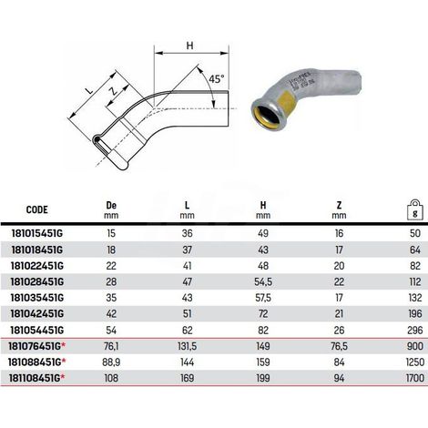 Curva 45° MF ø35 Inox 316L a pressare 181035451 (1/3)