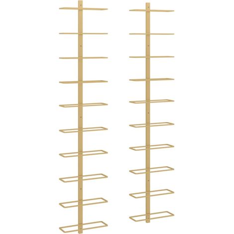 Set de 2 casiers range bouteilles étagère de rangement vin mural pour 10 bouteilles en métal doré DEC024369 (1/5)