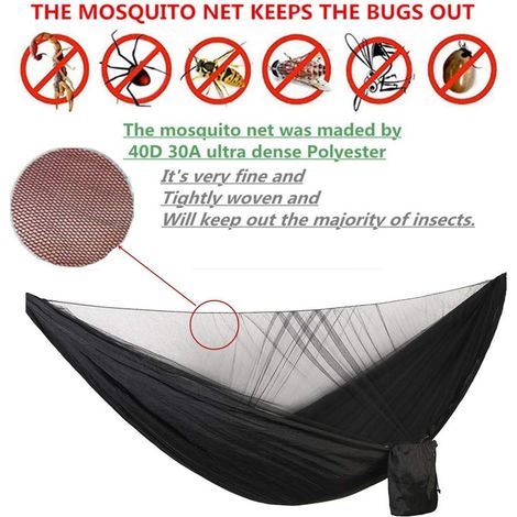 Hamac de camping avec moustiquaire, hamac léger simple et double, portable pour 2 personnes, idéal pour le camping, la randonnée, la survie et les voyages.