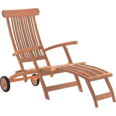 deVries Deckchair FLORES aus Teakholz Premium Gartenliege mit Rädern 61x155x98cm