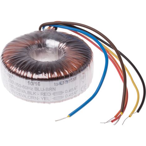 Transformateur torique RS PRO 2 sorties, 230V c.a. 2 x 55V c.a., 50VA ( Prix pour 1 ) (1/2)