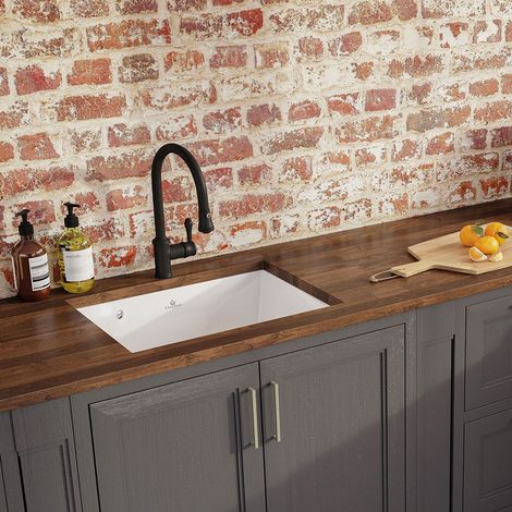 Évier sous-plan céramique blanc 1 bac 600x510 – Sans égouttoir – Meuble sous évier 80cm minimum – Vidage inclus – Chambord