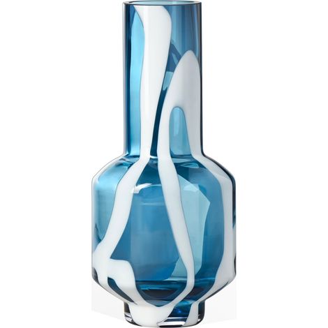 Vase en verre bleu rayé blanc pour fleurs, 30,5 cm de haut, vase bleu et blanc fait à la main pour table de salle à manger et vase bleu transparent pour centres de table comme décoration (1/5)