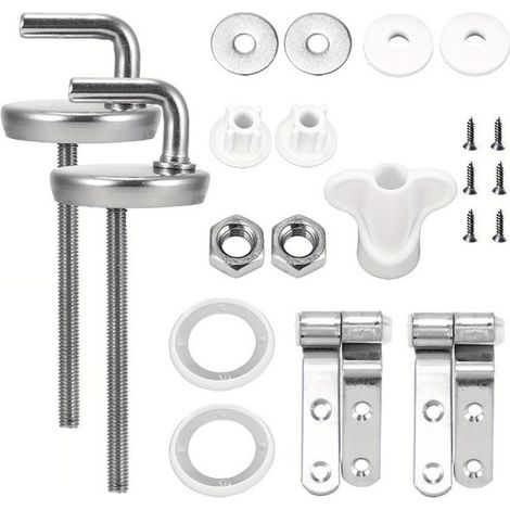 Bisagras de repuesto de acero inoxidable para asiento de inodoro, kit de fijación de bisagras para asiento de inodoro (1/4)