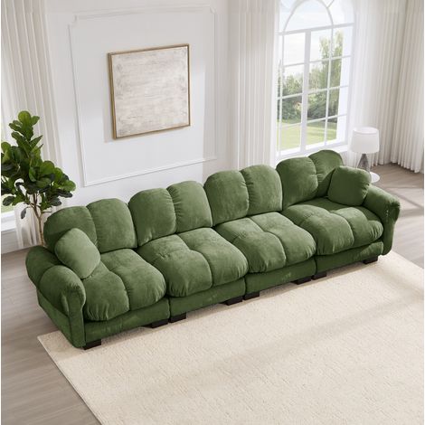Canapé modulable vert en chenille, 330 x 86 x 90 cm, dossier ergonomique et accoudoirs élégants (1/5)