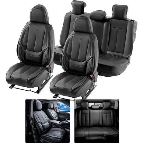 13 pcs housses de siège voiture universelles en simili-cuir, ensemble avant/arrière pour voiture SUV camion, noir (1/5)
