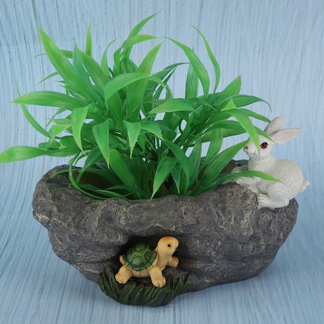 Pot de fleurs imitation pierre en résine pour plantes succulentes, décoration de bureau ou maison.