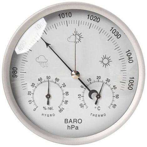 Station météo analogique 3 en 1 en inox Ø132mm - Baromètre, thermomètre, hygromètre