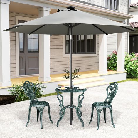 Set da giardino Outsunny a 2 posti con 2 sedie e tavolo rotondo, stile neo-retrò, motivo a rose, linee affusolate, alluminio pressofuso, verde anticato.