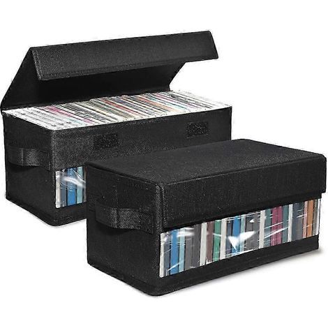 Lot de 2 boîtes de rangement pour CD, rangement pour boîtiers CD, contenant 32 CD en boîtiers standard, 60 CD en boîtiers slim (1/5)