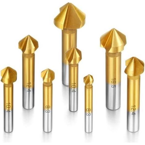 Lntyq 8Pcs Fraise à Noyer 90°acier rapide Couteau à chanfreiner en titane Foret Titane Metaux Chanfreiner Outil de Vis Convient Pour DIY, Home et General Construction (1/4)
