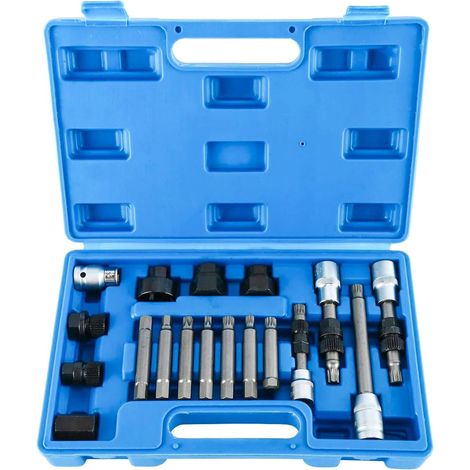 18pcs Coffret Douille Poulie Alternateur, 1/2" Outil Poulie Alternateur, Clé Poulie Roue Libre Alternateurs avec 33 Dents, Extracteur Demontage Alternateurs pour VW Audi VAG Fiat (1/5)