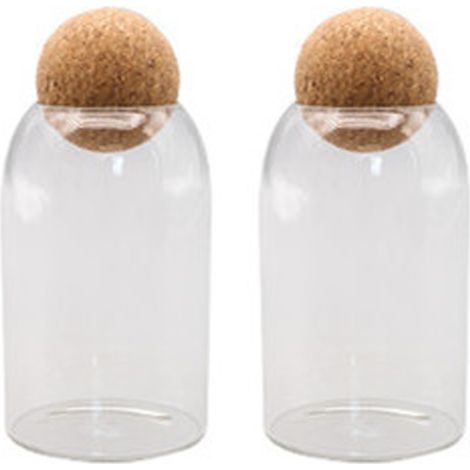 Salt And Pepper Shaker - Mouth-Blown Glass - Oak Stopper - For Dining Table - Set Of 2 (1/5)
