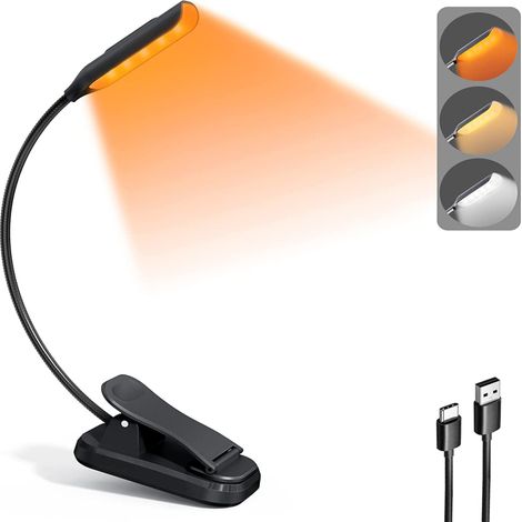 Leichte und wiederaufladbare Leselampe mit 9 bernsteinfarbenen LEDs zum Lesen im Bett, Klemmleuchte zum Schutz der Augen, bis zu 80 Stunden Akkulaufzeit, 3 Helligkeitsstufen x 3 Farbmodi (1/5)