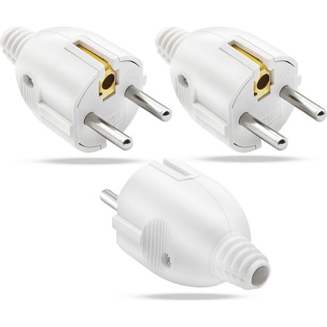 3 Sets Kit Prise Electrique Male, Fiche Electrique Male, Prise male 250V 16A, Fiche Male Broche d'alimentation Étanche, Blanc (1/5)
