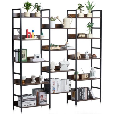 Mophorn 14-stöckiges Bücherregal aus Metall, rustikales Bücherregal im industriellen Stil, offene Regale, freistehendes Präsentationsregal für Wohnzimmer, Schlafzimmer und Büro