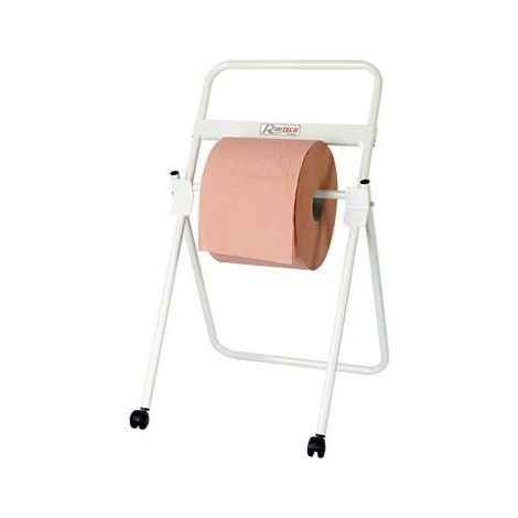 Ribimex – Dévidoir papier sur trépied en acier blanc – Pour bobines jusqu'à 35 cm – Utilisation en garage et chantier – Livré sans papier (1/6)