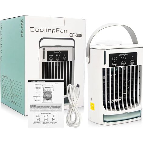 Climatiseur Portable USB Mini Ventilateur Brumisateur 3 Vitesses Humidificateur Silencieux 500 ml