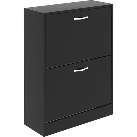 Meuble à chaussures 2 tiroirs pour entrée, armoire de rangement pratique, Noir (1/5)
