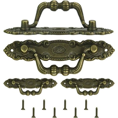Juego de 4 tiradores de bronce antiguo para muebles con anilla - Tiradores decorativos vintage con tornillos para cajones, armarios, cómodas y cajas de madera. (1/5)