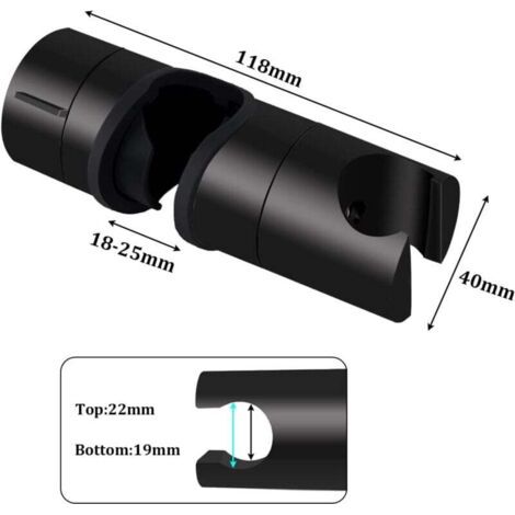 Support douche - Universel Support Pommeau de Douche Noir Pour Barre de Douche 18-25 mm - ABS Massif épaissir - Version Améliorée - Noir Mat (1/5)