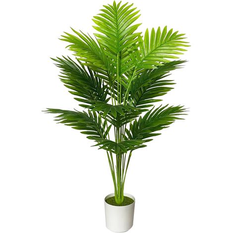 Plante Artificielle Intérieur Faux Plantes en Pot Plastique avec 18 Tropical Palmier Arbre Feuilles pour Extérieur Maison Bureau Jardin Décoration Moderne (80cm Verte Paume) (1/5)