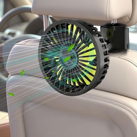 Ventilateur USB de voiture pour siège arrière et enfants, 3 vitesses et rotation 360°, compatible voiture, SUV, camion, caravane, bateau et camping-car (1/5)