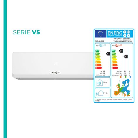 DIGIQUEST KIT CLIMA UNITA' INTERNA + UNITA' ESTERNA 12.000BTU INVERTER V5 classe energetica A++ per il raffreddamento e A+ per il riscaldamento (A+++ nella stagione più calda) (1/5)