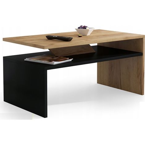 Table basse - PRAIA - Noir et finition bois avec rangement 90-50 cm (1/3)