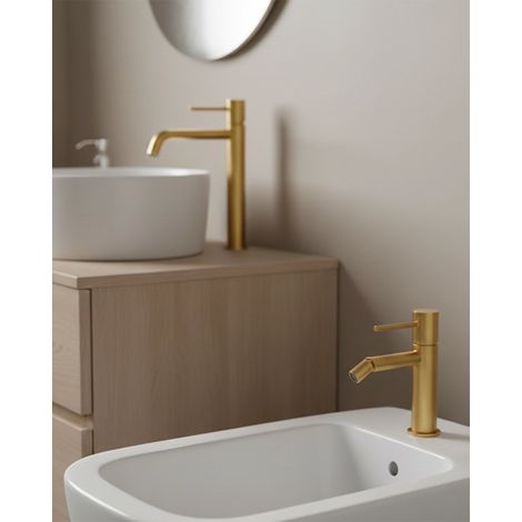 Exagonshop Coppia rubinetti lavabo alto e bidet senza scarico oro