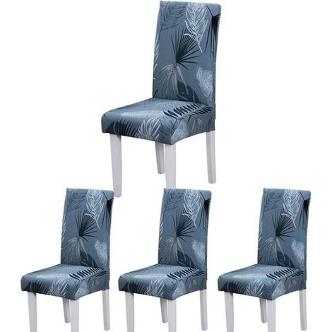 Housses de chaise de salle à manger (bleu-feuille d'été, lot de 4), housses de chaise durables élastiques modernes housses de chaise extensibles pour mariage, hôtel, décor de restaurant (1/5)
