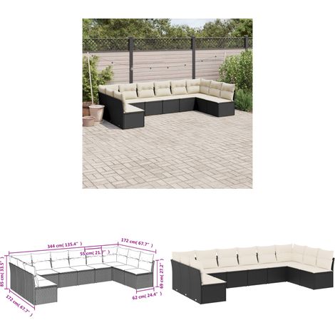 10-tlg. Garten-Sofagarnitur mit Kissen Schwarz Poly Rattan - Gartenmöbel - Sofa Set - Rattan Möbel - Outdoor Sofa - Lounge Set - Home & Living (1/3)