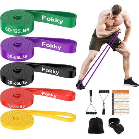5 élastiques musculation, 5 niveaux, avec poignées, ancre de porte pour fitness