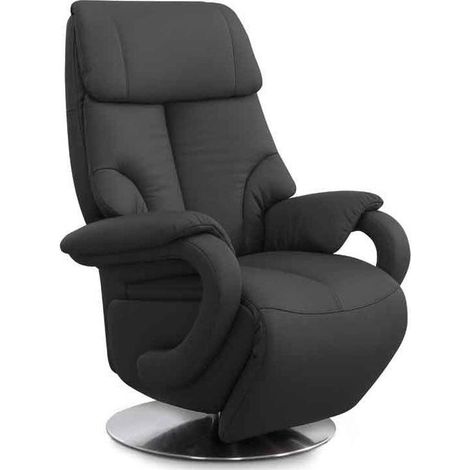 Fauteuil Relax Manuel, 80 x 115 x 79 cm, Cuir Véritable, Noir (1/5)