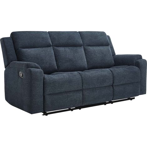 ORKA 3 SEATER FABRIC MANUAL RECLINER SOFA (Blue) (1/5)
