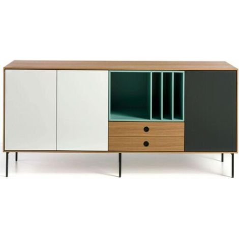 Mueble aparador 3 puertas 2 cajones modelo ZAIDA acabado roble-blanco-gris-verde, 85cm (alto) x 184cm (ancho) x 44cm (prof.) (1/2)