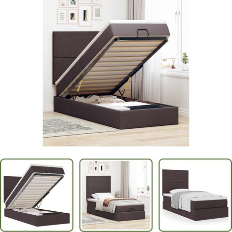 vidaXL Stauraum - Ottoman-Bett mit Matratze Dunkelbraun 100x200 cm Stoff (1/5)